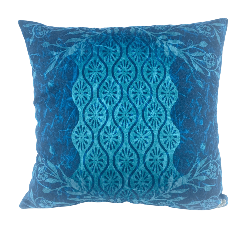 Blue Embroidered Bird Velour Cushion Cover Clevedon Woolshed