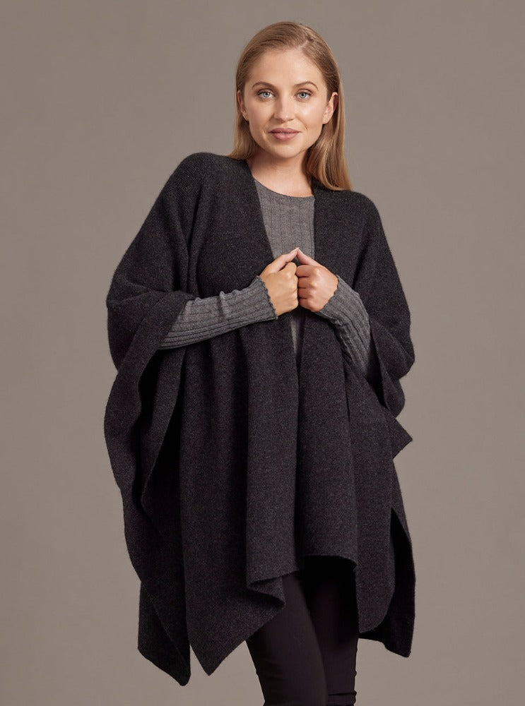 Cape with Button detailing in Possum Merino – Clevedon Woolshed