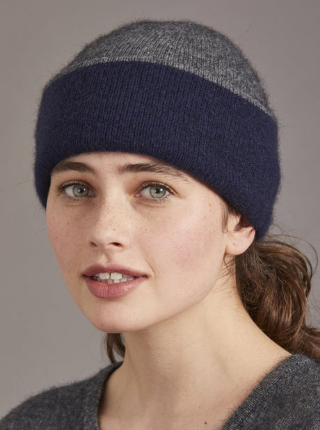 Possum Merino Reversable Beanie Navy/Pewter