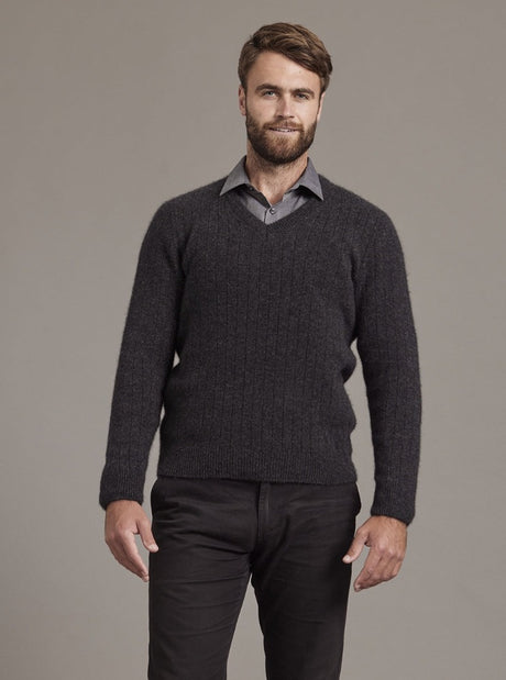 McDonald V Rib Jumper in Charcoal