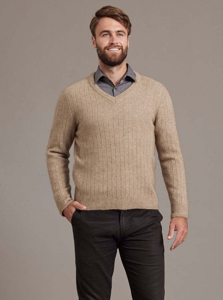 McDonald V Rib Jumper in Mocha