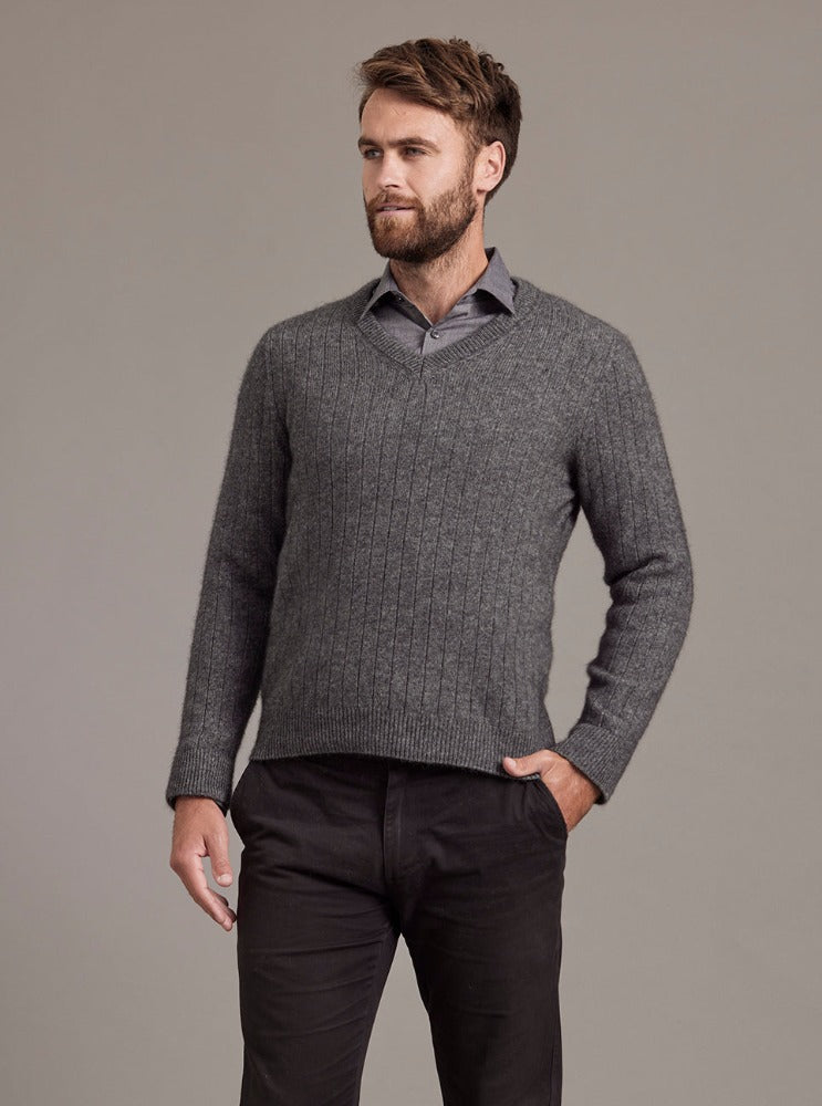 McDonald V Rib Jumper in Pewter