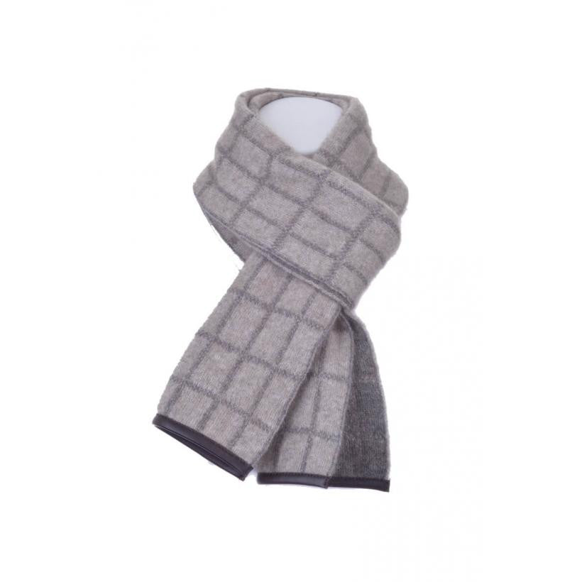 Possum Merino Checked Scarf in Mocha / Bark