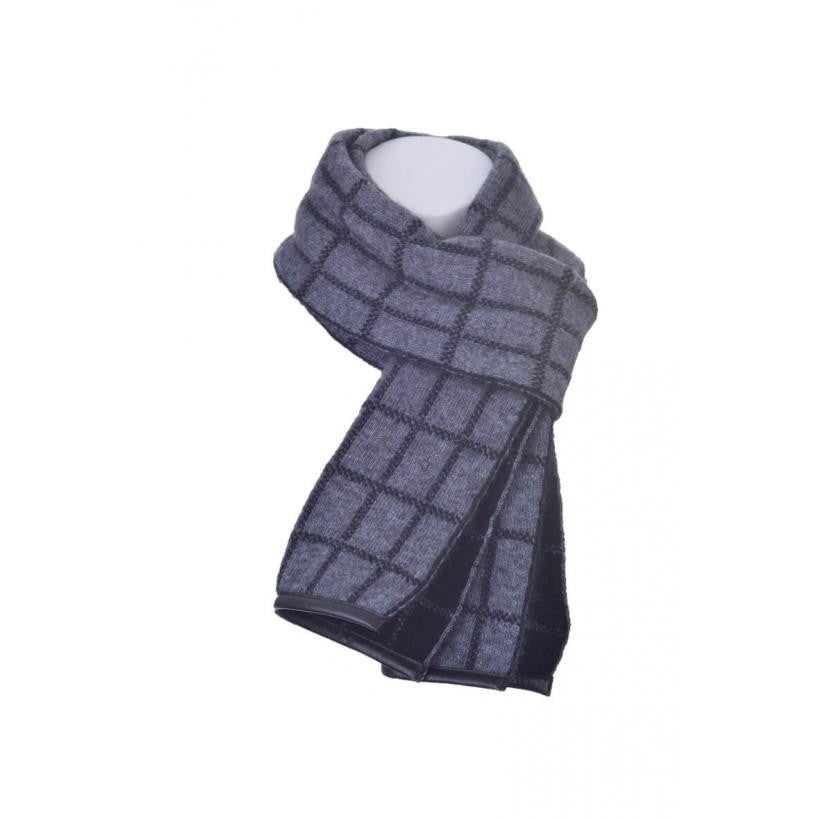 Possum Merino Checked Scarf in Pewter Black