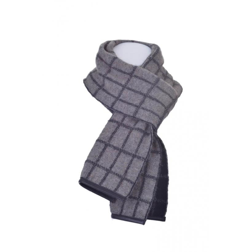 Possum Merino Checked Scarf in Bark / Black