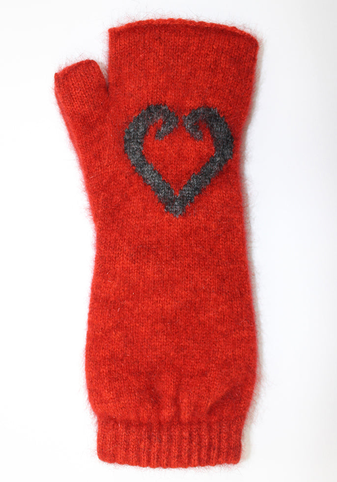 Aroha possum merino fingerless mittens in pumpkin