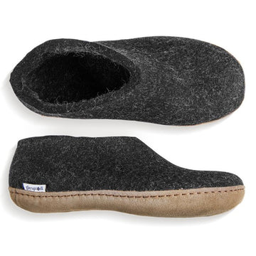 Glerups NZ Indoor Shoe Slipper with Leather sole in Charcoal