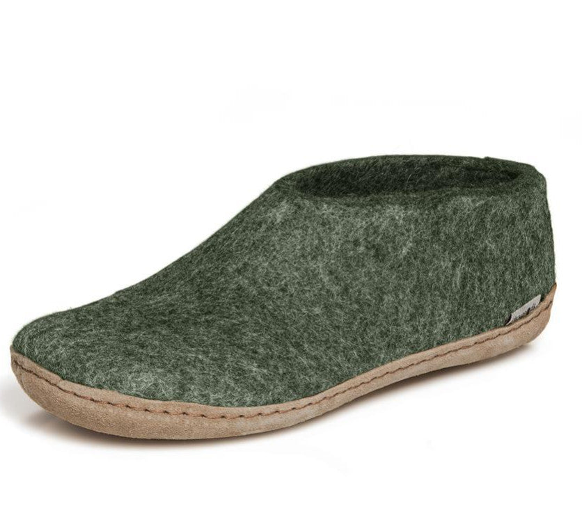 Glerups Indoor Shoe with Leather sole in Forest Green 