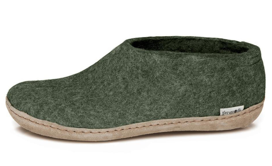 Glerups Indoor Shoe with Leather sole in Forest Green 