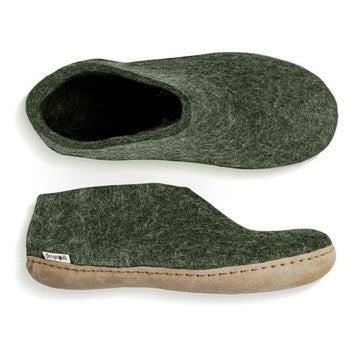 Glerups NZ Indoor Shoe Slipper with Leather sole in Forest Green 