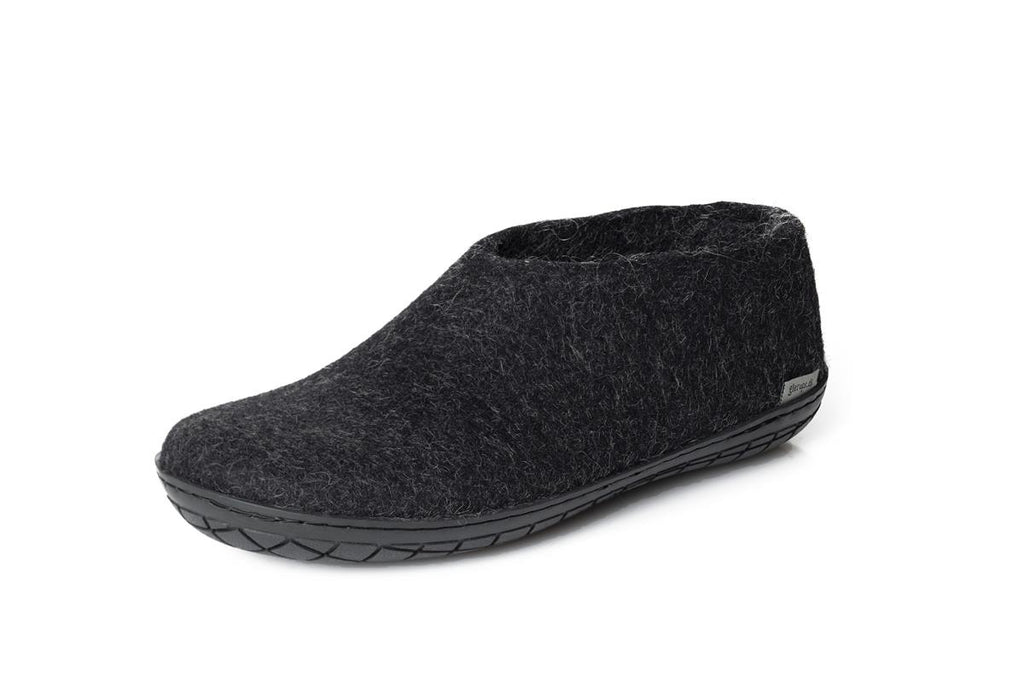 Glerups Black Rubber Sole Felted Woolen Shoe in Charcoal
