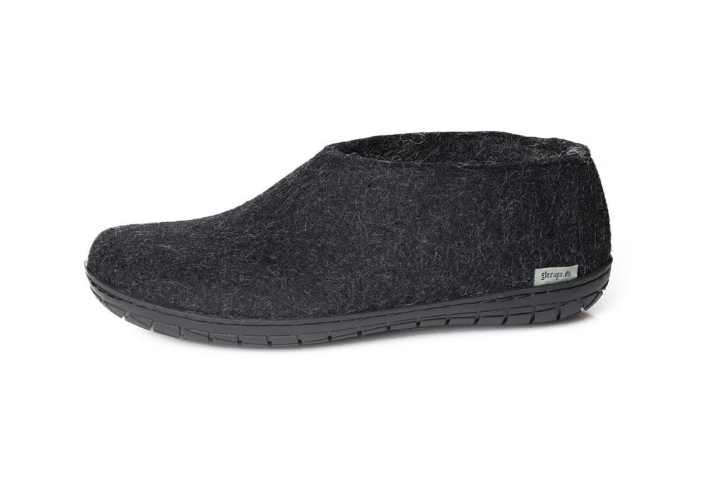 Glerups Black Rubber Sole Felted Woolen Shoe in Charcoal