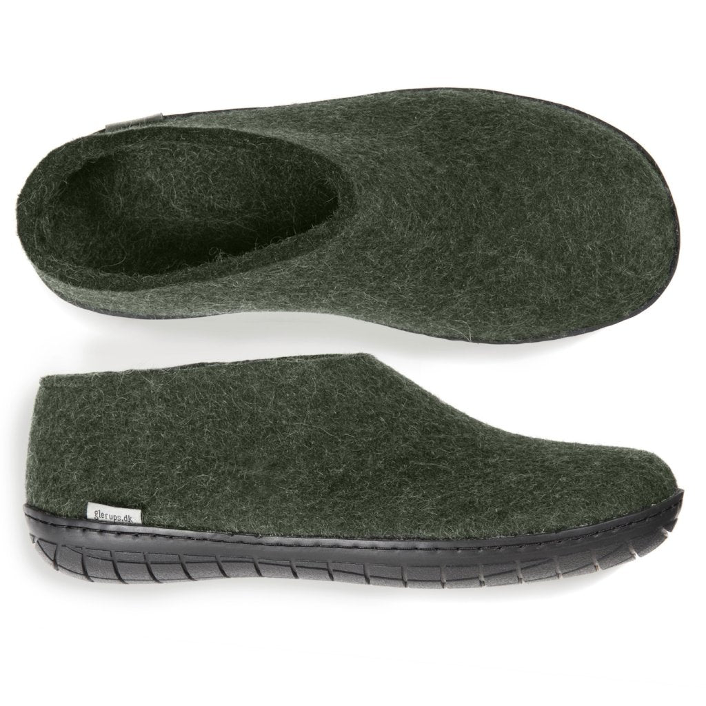 Glerups NZ Felted Wool Shoe With Black Rubber Sole Forest