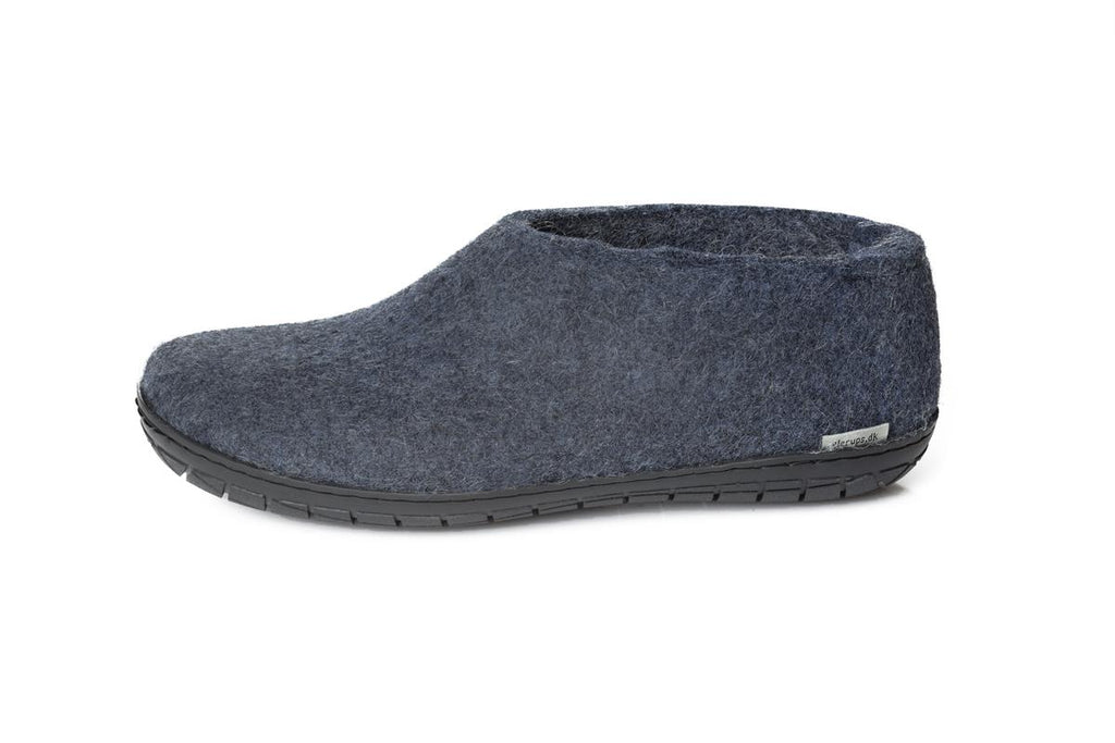 Glerups Black Rubber Sole Felted Woollen Shoe in Denim