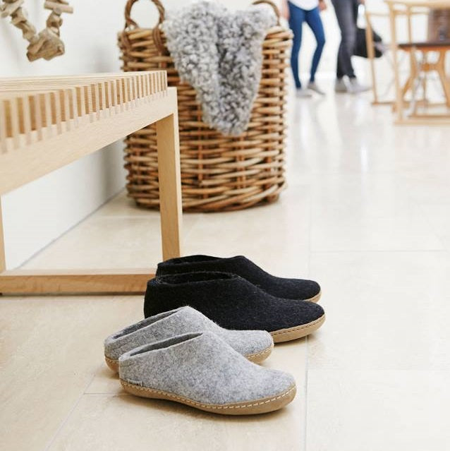 Glerups Leather Sole Felted Woolen Slip On in Grey