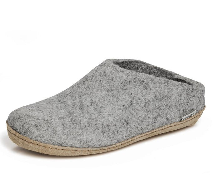 Glerups Leather Sole Felted Woolen Slip On in Grey