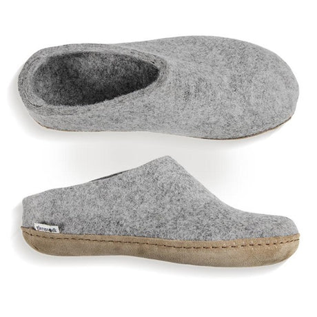 Glerups Leather Sole Felted Woolen Slip On in Grey
