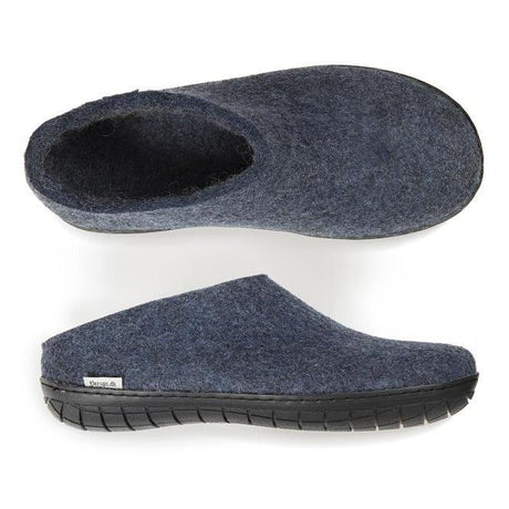 Glerups felted wool Black rubber sole Slipon in Denim