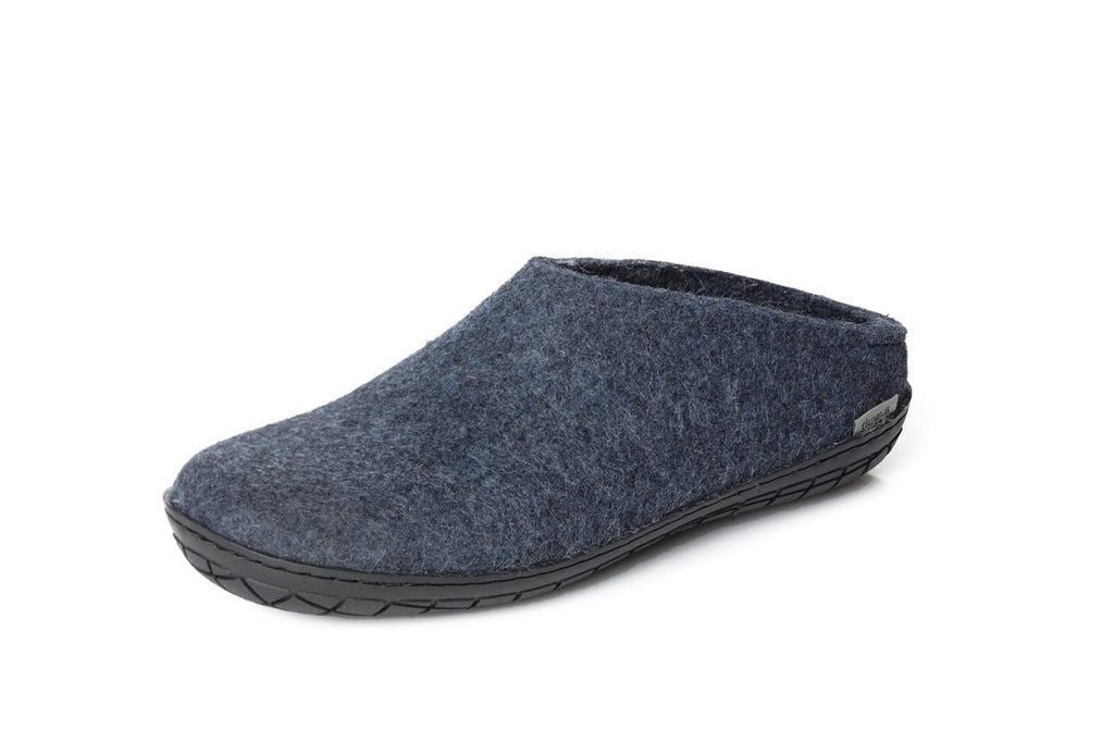 Glerups felted wool Black rubber sole Slipon in Denim
