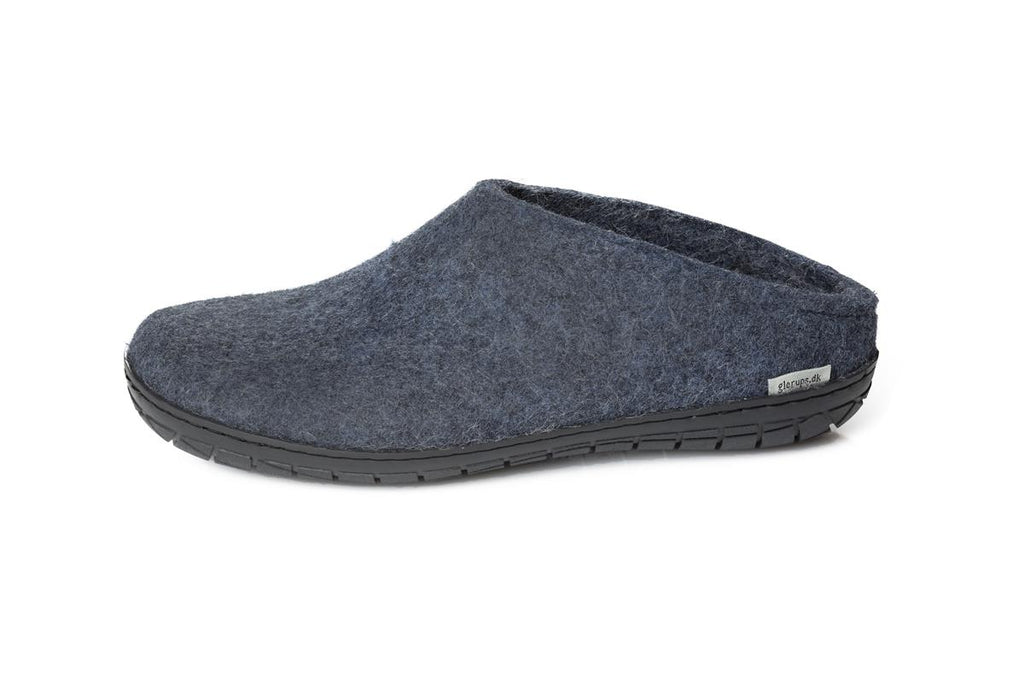 Glerups felted wool Black rubber sole Slipon in Denim