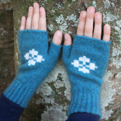 Teal Fingerless possum merino gloves for children