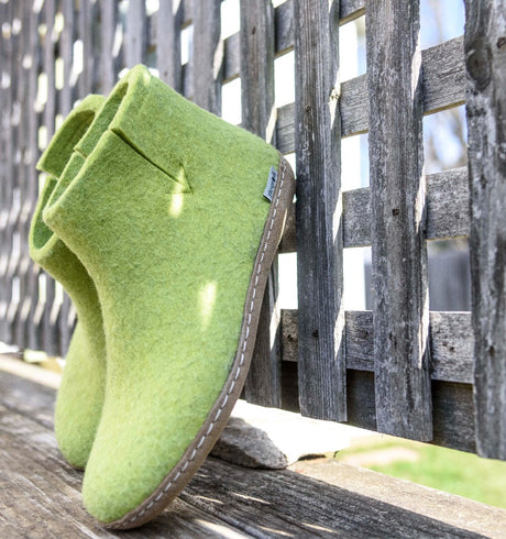 Glerups Felted Wool Leather Sole Boots in Lime