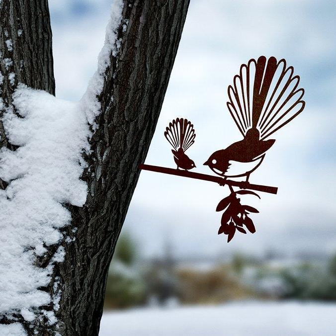 Metalbird fantail and chick X Large