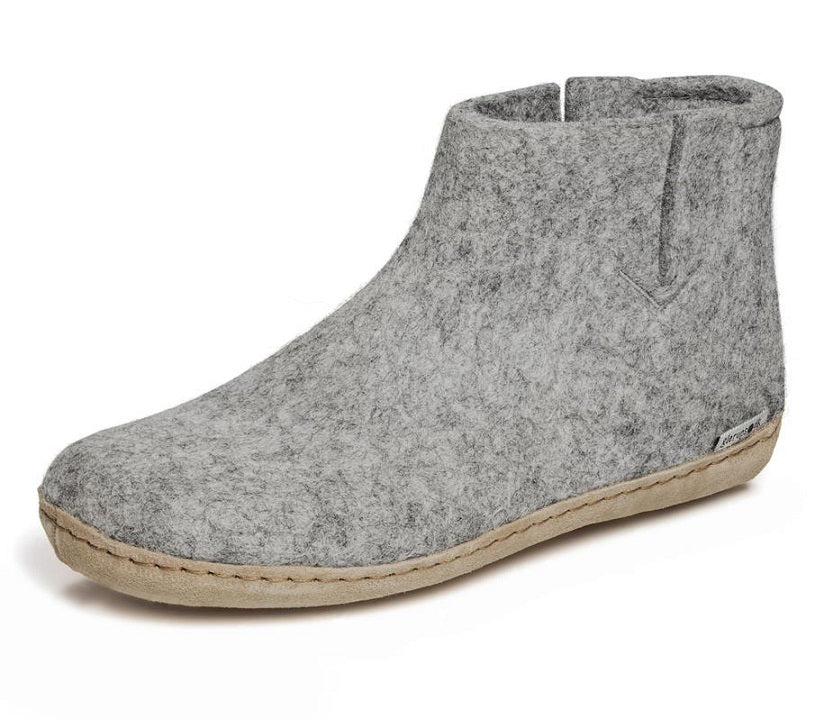 Glerups Leather Sole Felted Woolen Boot in Grey