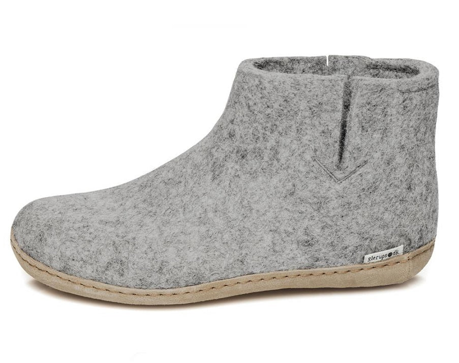 Glerups Leather Sole Felted Woolen Boot in Grey