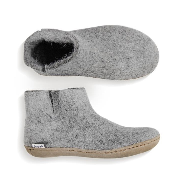 Glerups Leather Sole Felted Woolen Boot in Grey