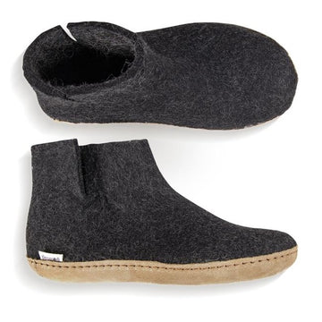 Glerups Leather Sole Felted Wool Boot in Charcoal