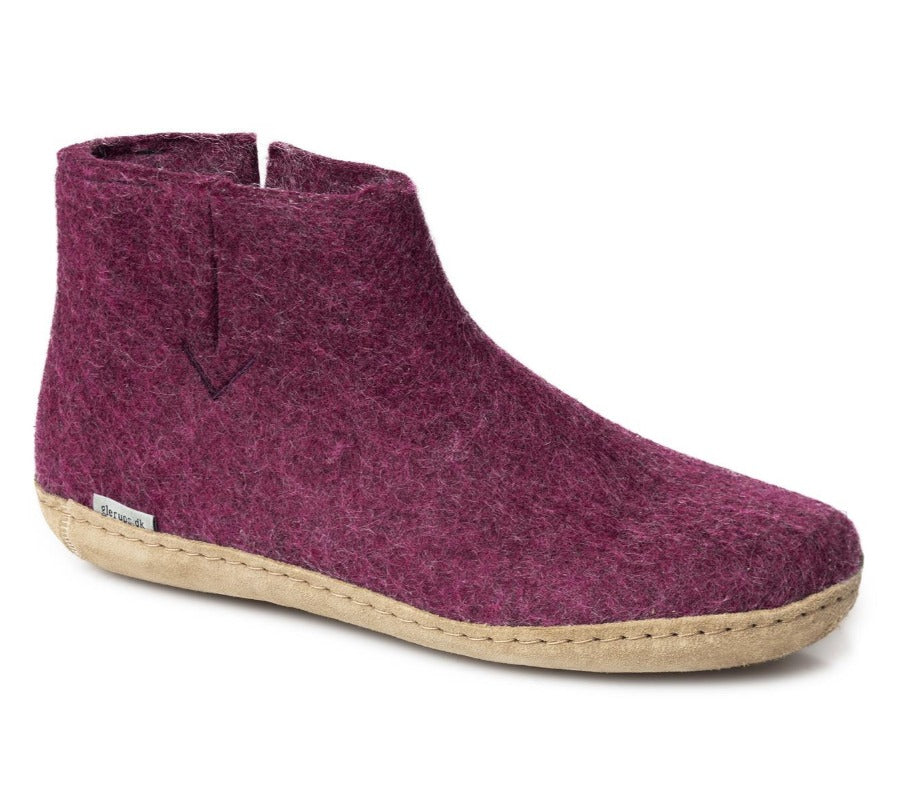 Glerups Felted Wool Leather Sole Boot in Cranberry