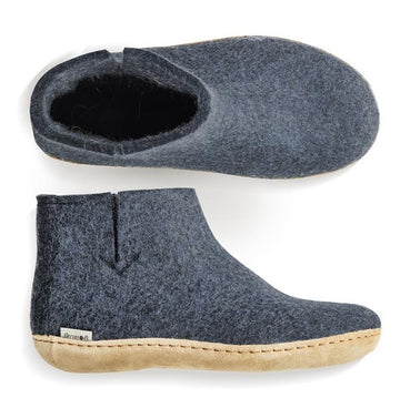 Glerups Leather Sole Felted Wool Boot in Denim