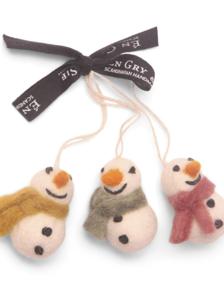 Felted Wool Snowmen Set of 3 Christmas Decoration