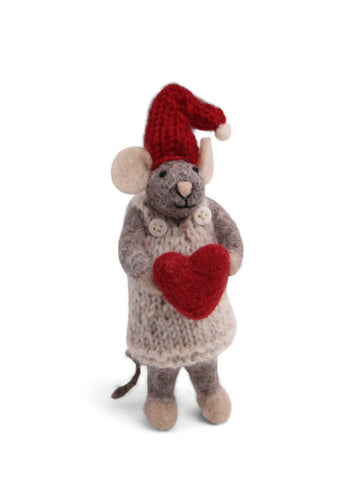Felted Wool Grey Girly Mouse Christmas Decoration