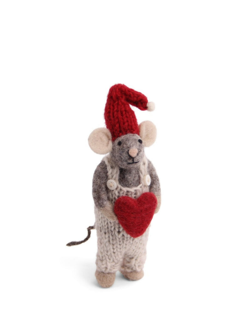 Felted Wool Grey Boy Mouse Christmas Decoration
