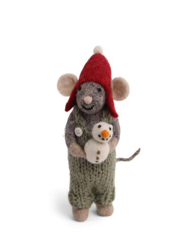 Felted Wool Grey Boy Mouse Christmas Decoration