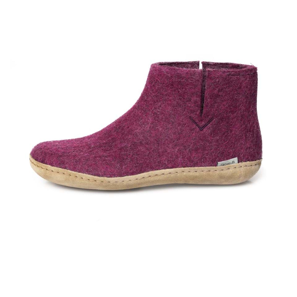 Glerups Felted Wool Leather Sole Boot in Cranberry