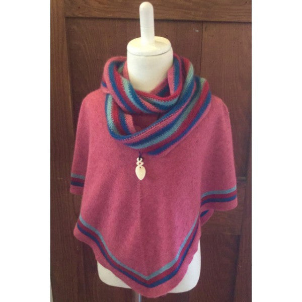 Raspberry - Nativeworld Girl's Striped Possum Merino Poncho NB711 