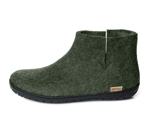 Glerups Black Rubber Sole Felted Woollen Boot Forest