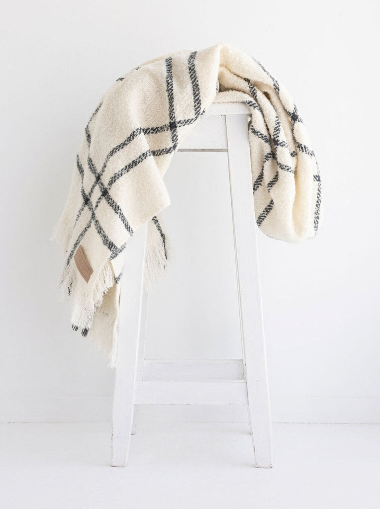 Masterweave Wool Twill throw in cream Check