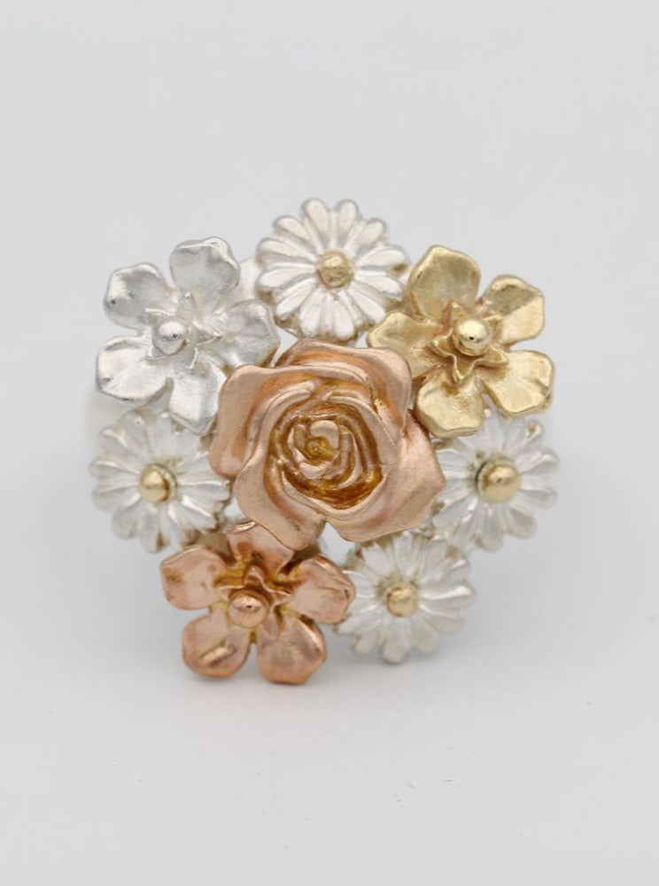 Winter in July Big Flower Bouquet Ring in 9ct Gold & Silver