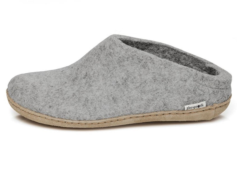 Glerups Leather Sole Felted Woolen Slip On in Grey