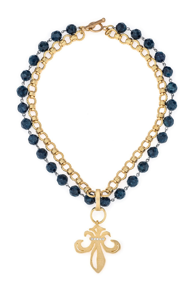 French Kande Double Strand Blue Apatite 24k Chain