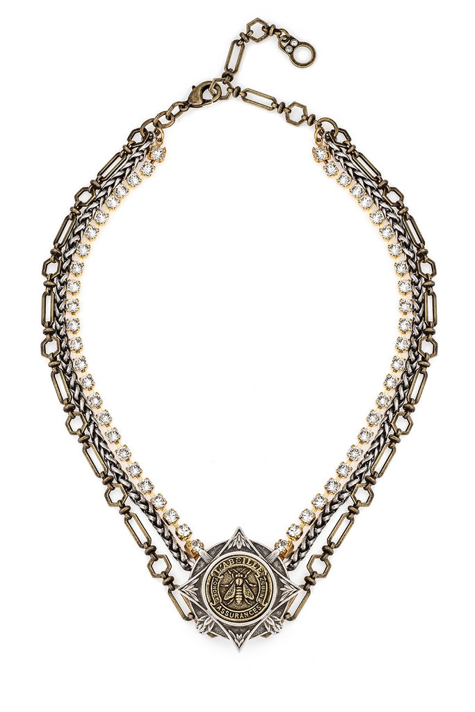 French Kande Triple Strand Chains with Abeille Medallion